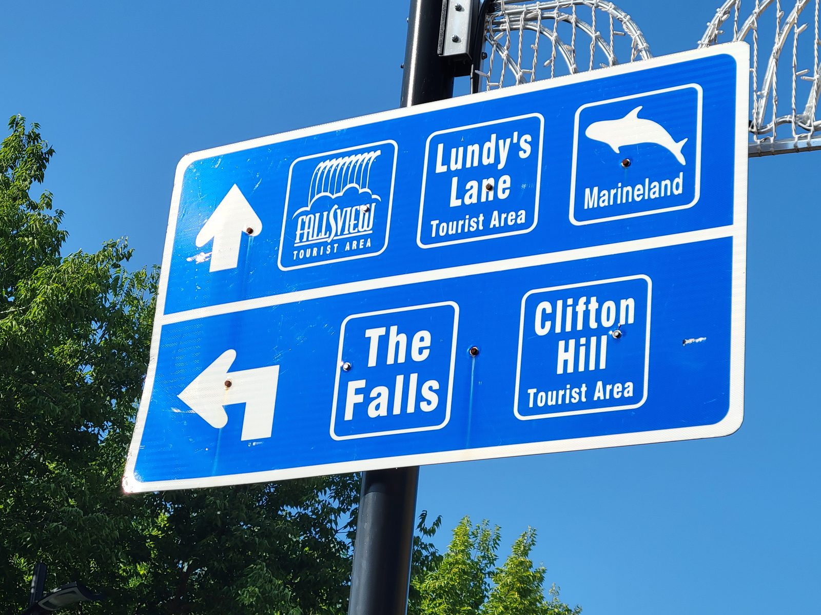 Signs pointing to the Falls and Clifton Hill
