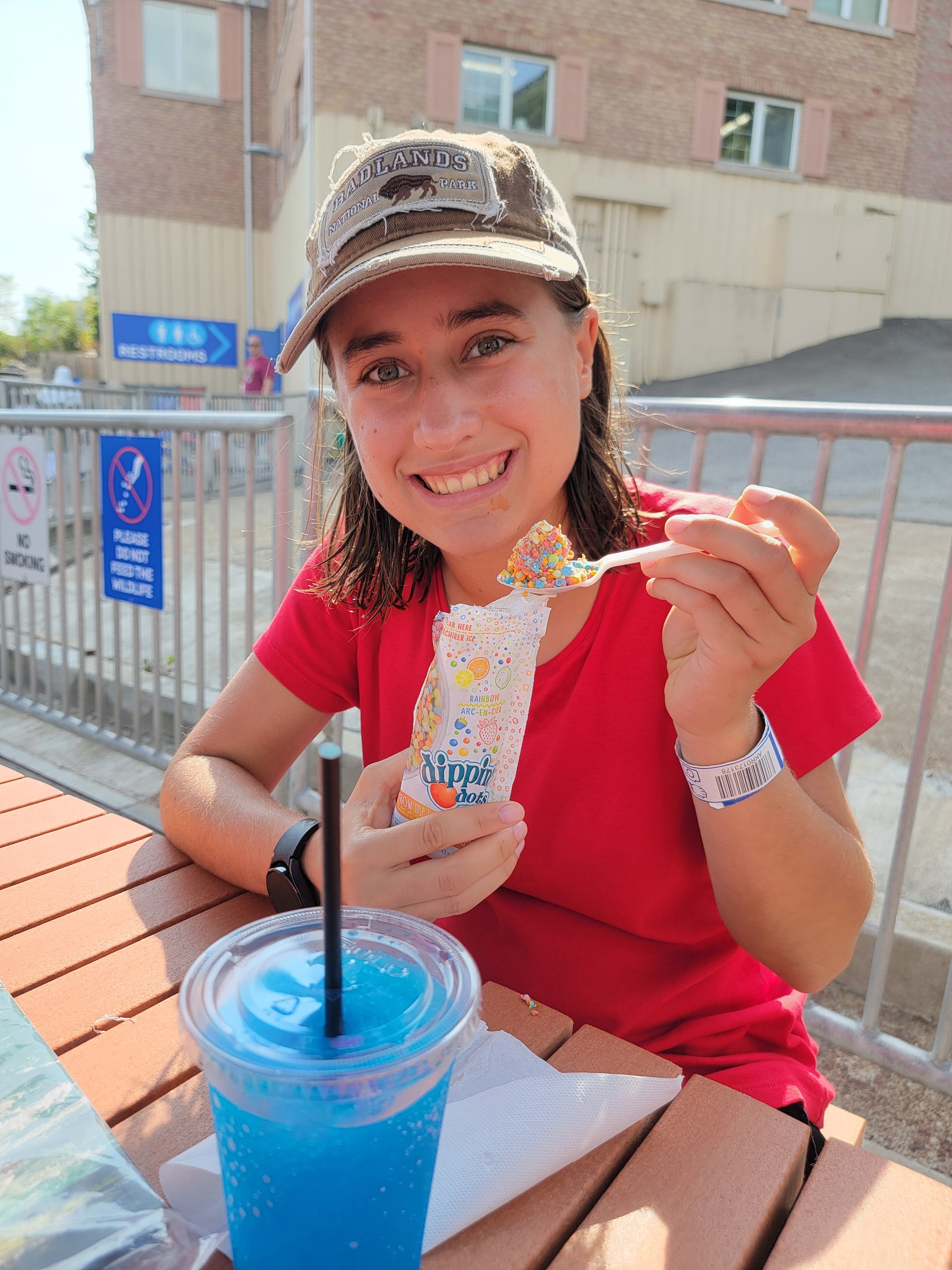 Lisa with a slush after the boat ride