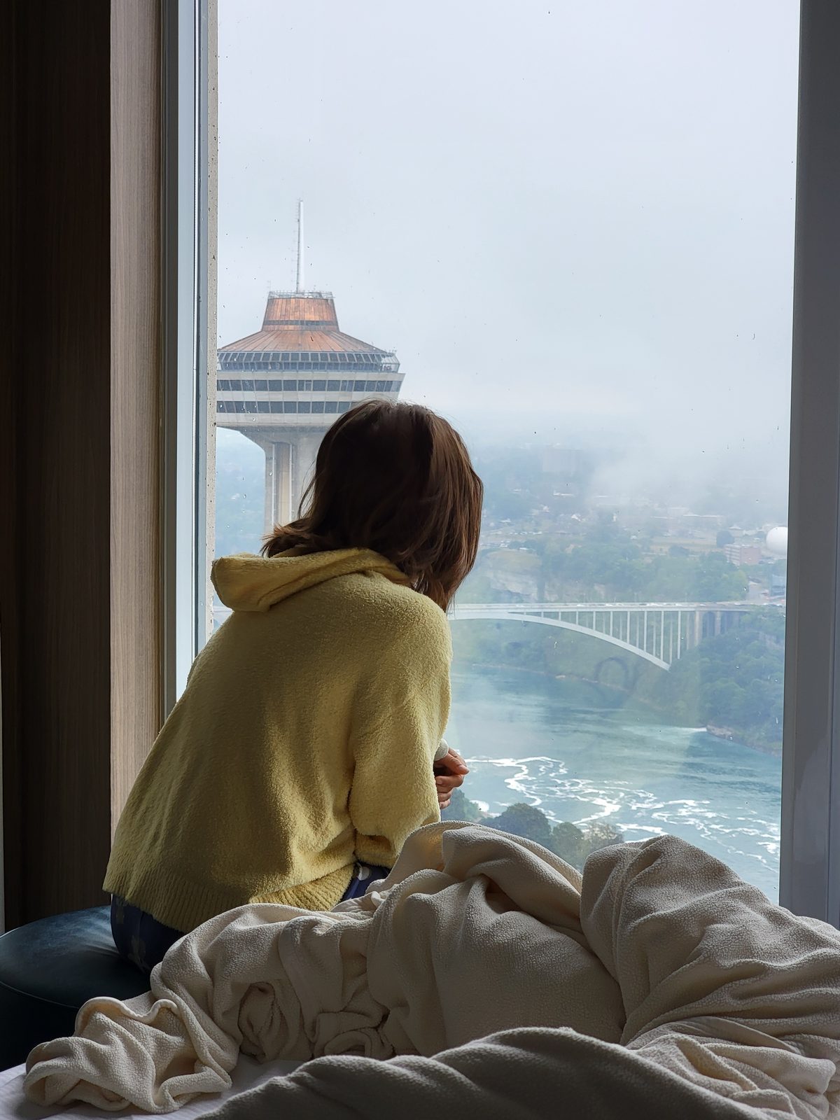 Lisa looking at the falls from our hotel room