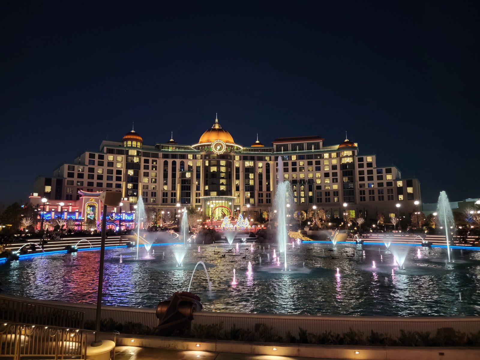 The resort lit up at night