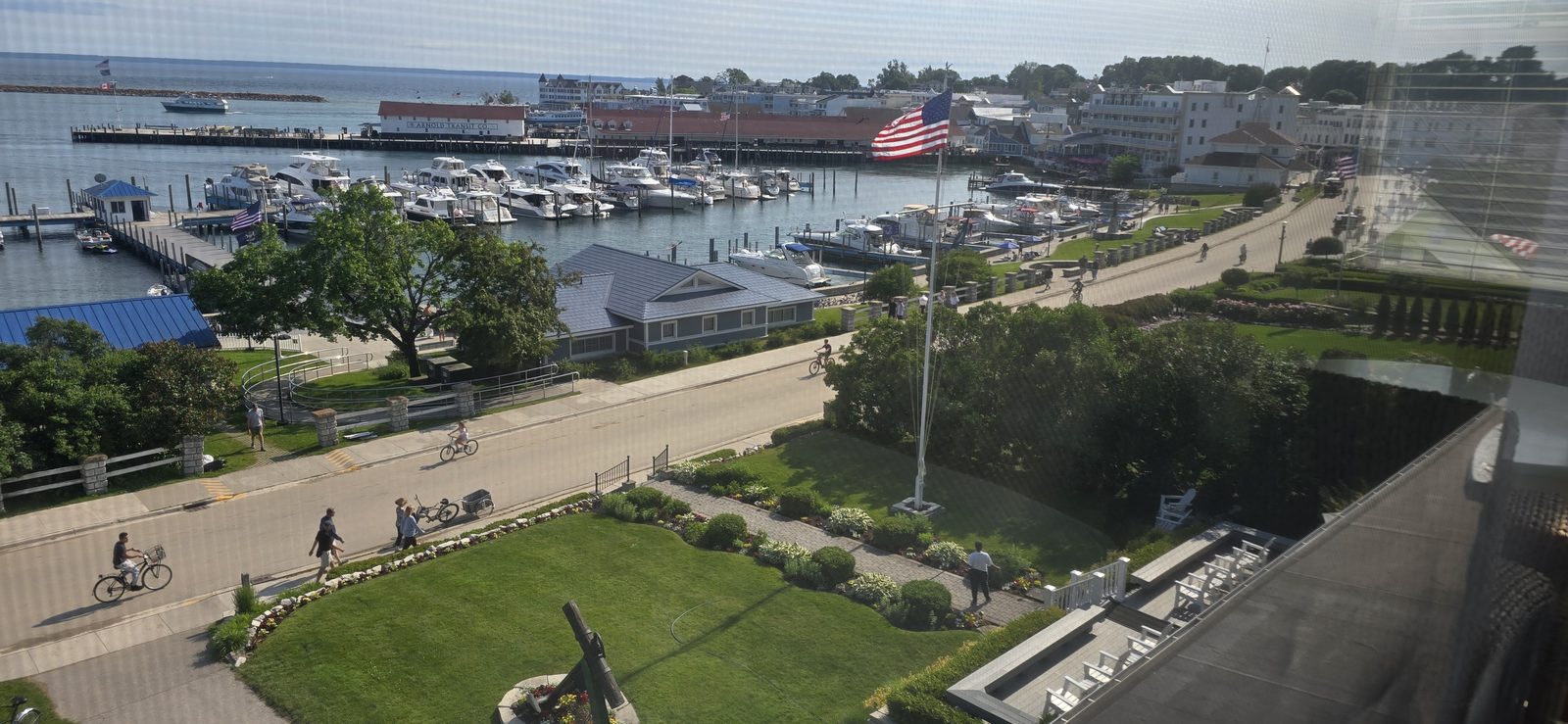 The harbor and marina from our balcony on Mackinac Island