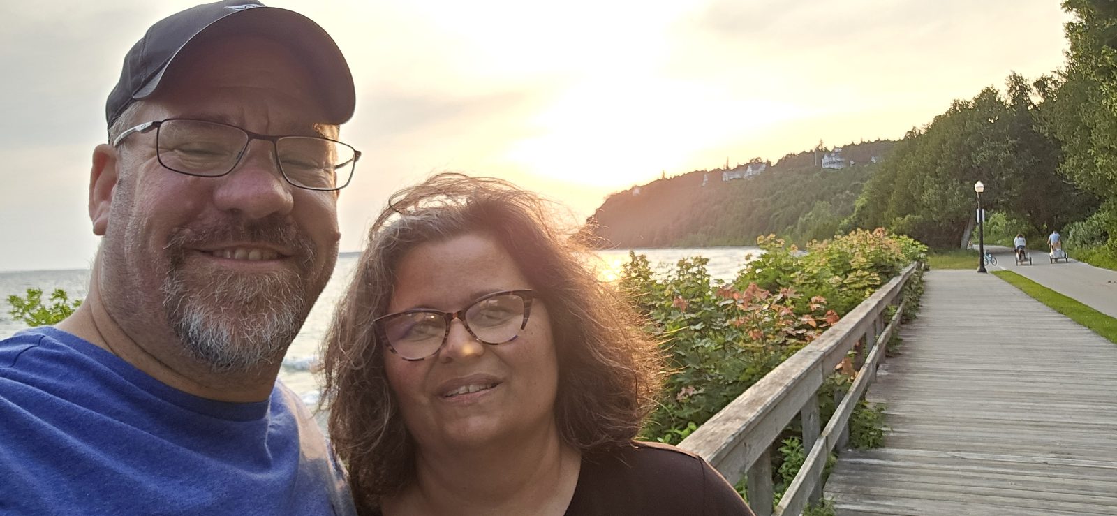 Kathy and me on the boardwalk at sunset