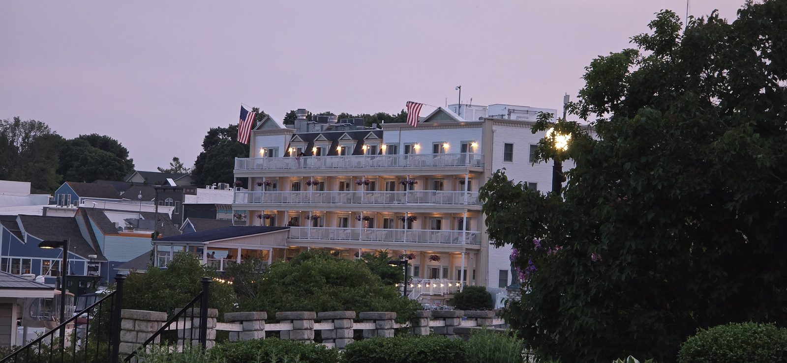 The Grand Hotel glowing after sunset