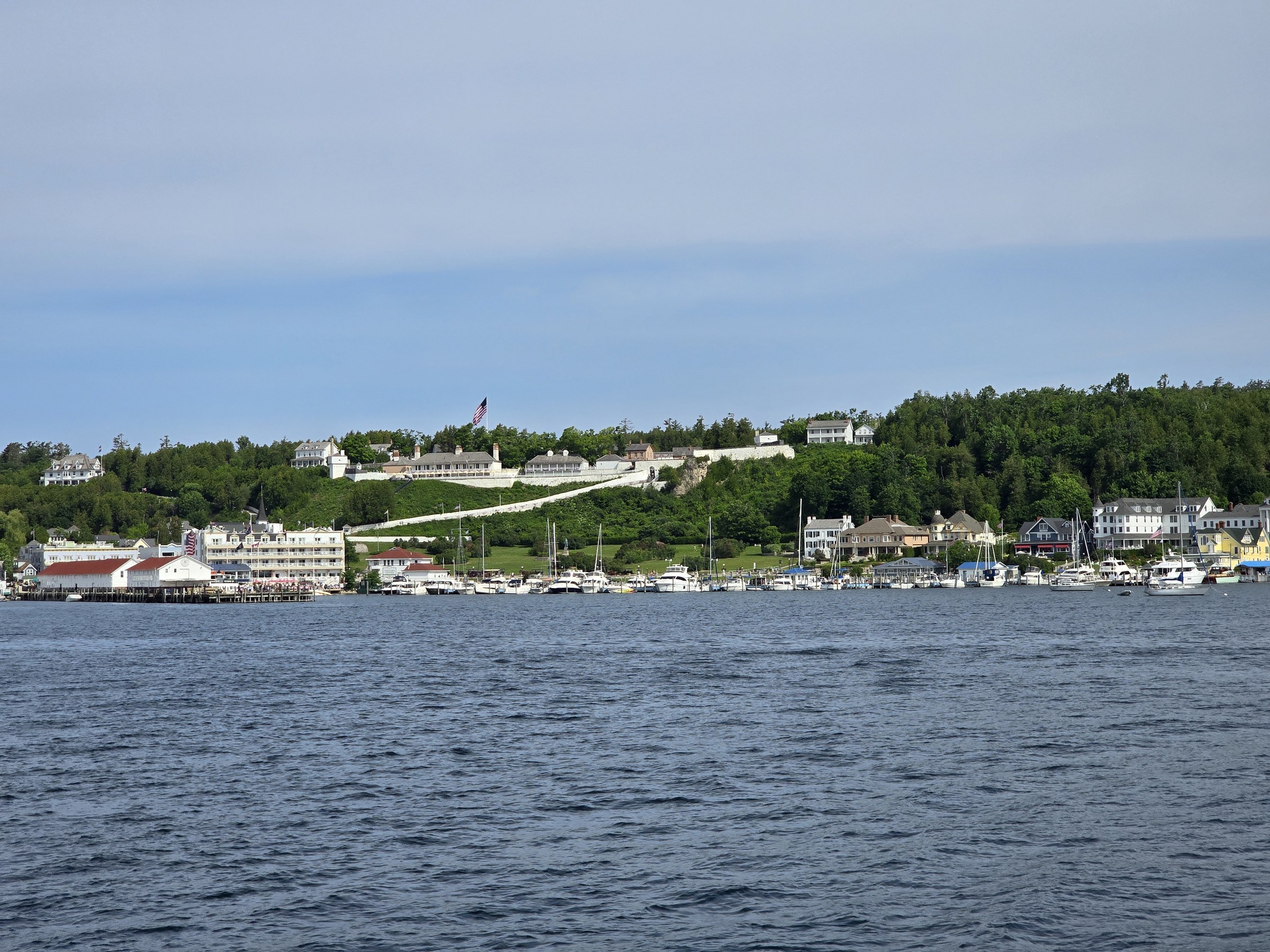 Fort Mackinac above the harbor, from the ferry