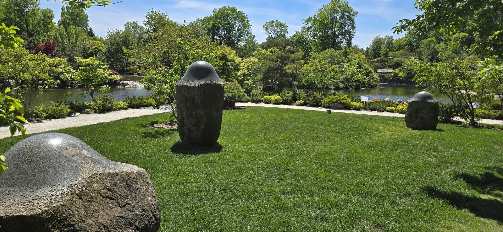 Stone sculptures on the lawn at Meijer Gardens