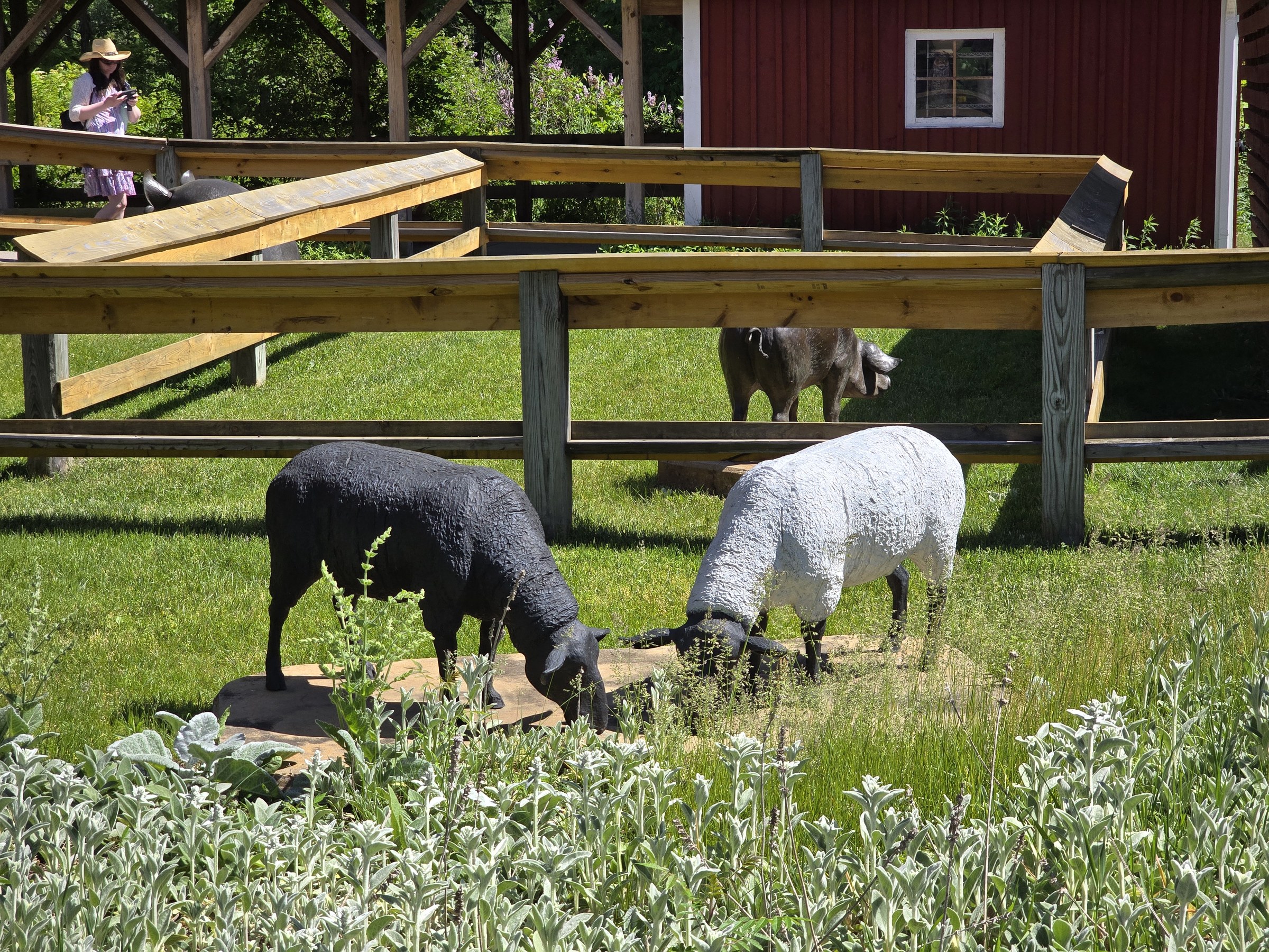 Bronze sheep at the farm garden