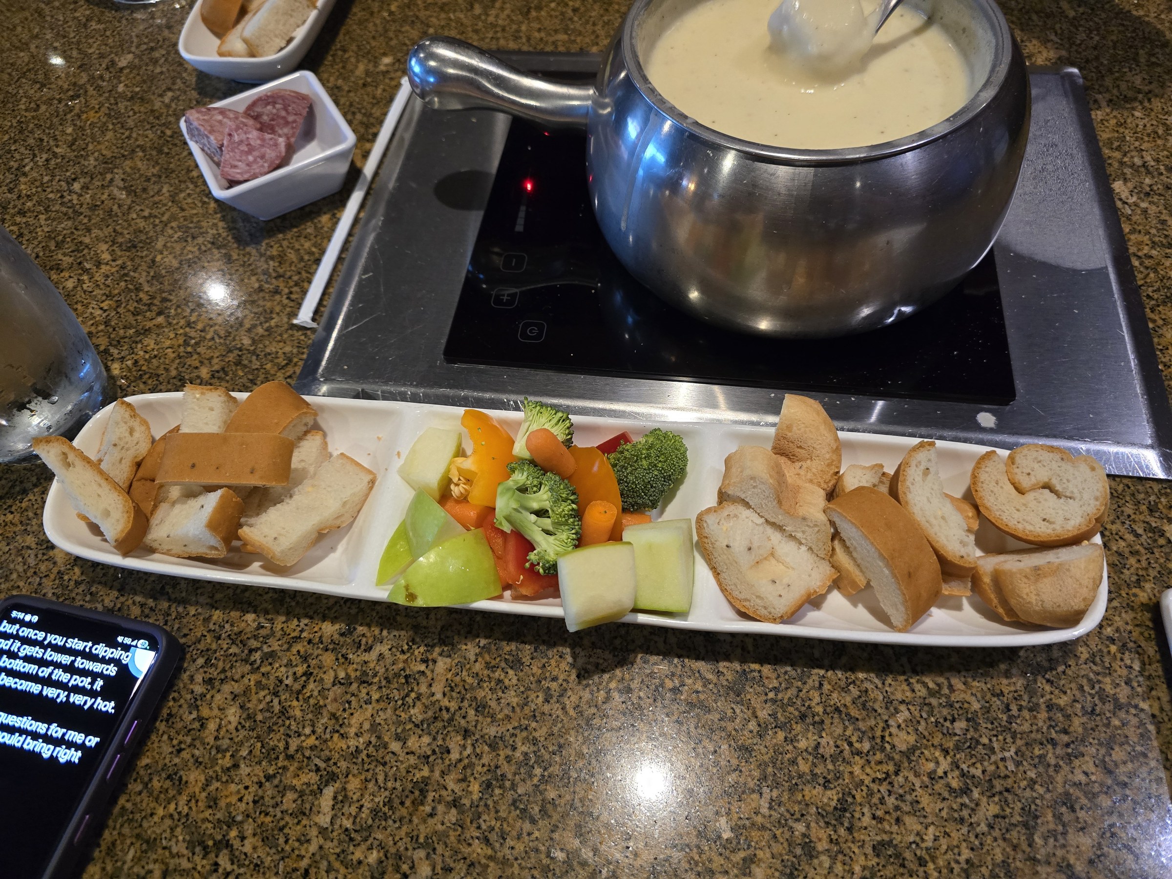 Cheese fondue for dinner afterwards