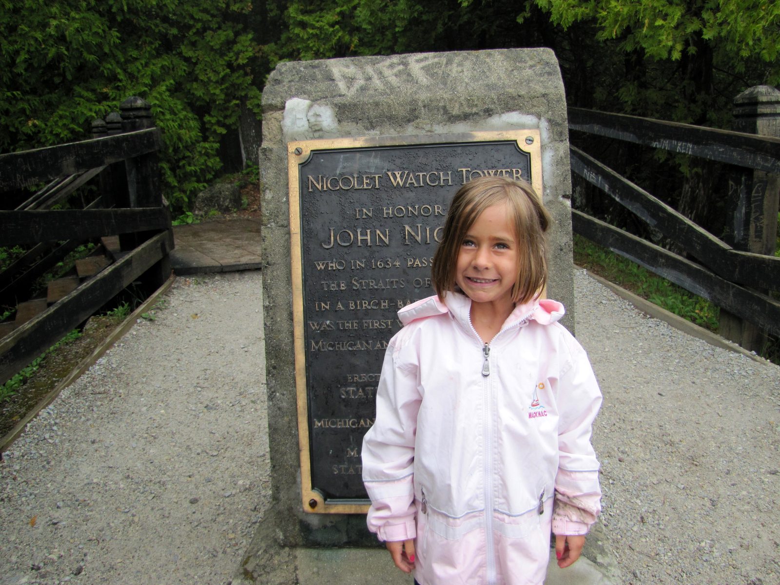 Lisa at the Nicolet Watch Tower plaque on our carriage tour