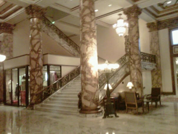 The grand staircase in the Fairmont lobby