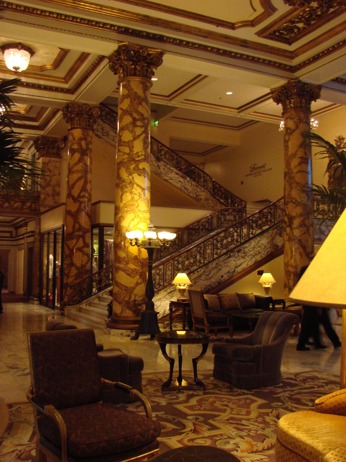 The marble staircase in the hotel lobby