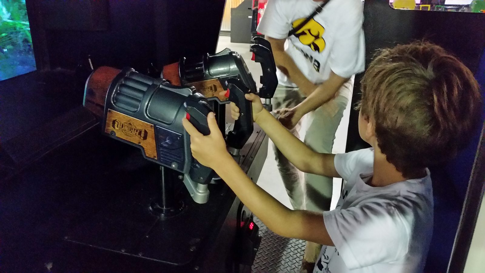 Thomas takes aim at the laser shooting gallery