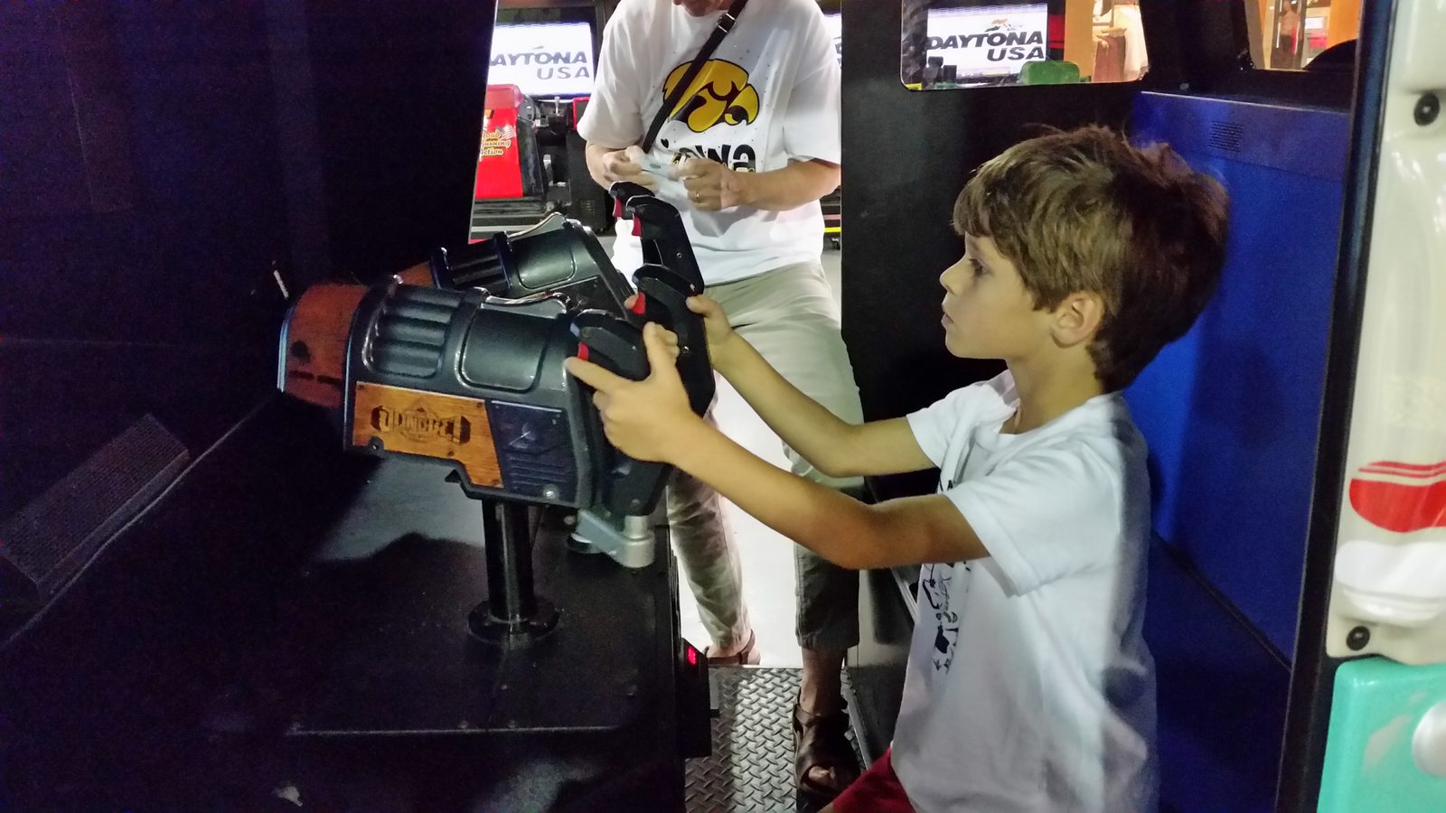Thomas taking aim at the arcade