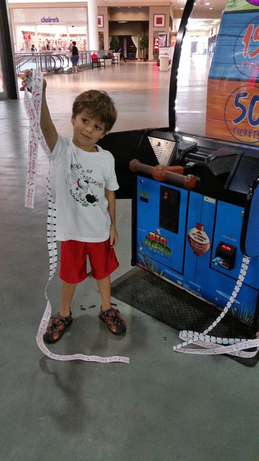 Thomas cashing in his arcade tickets