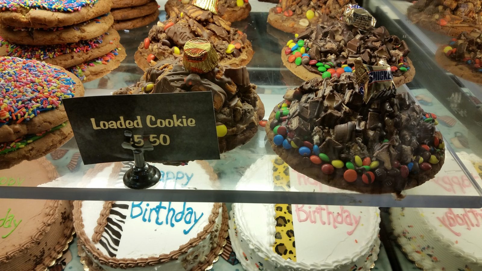Loaded cookies at the bakery counter
