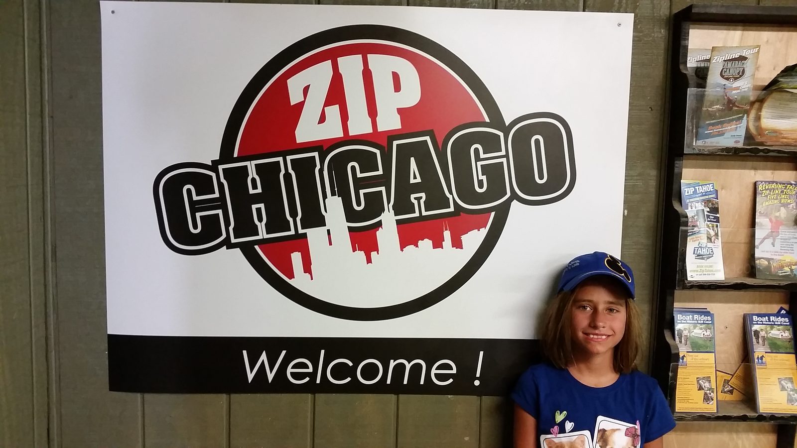 Lisa at the Zip Chicago sign