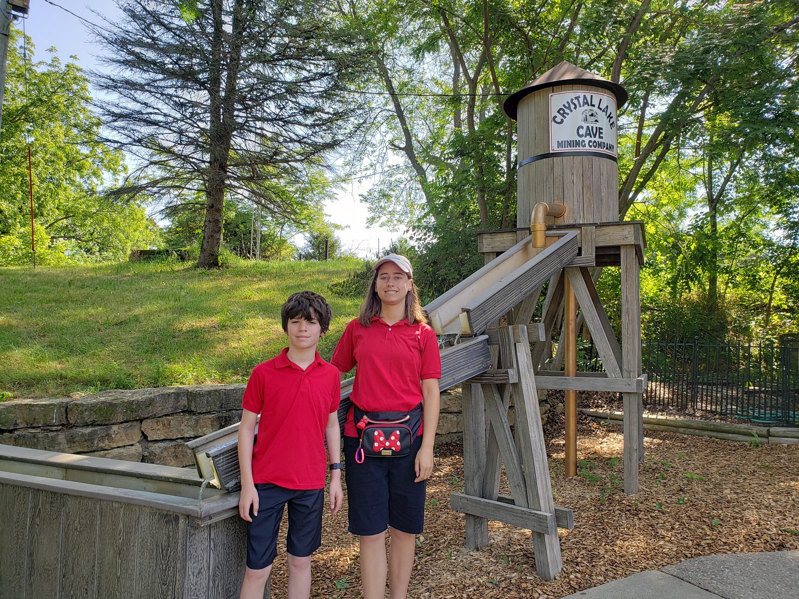Thomas and Lisa at the mining sluice at Crystal Lake Cave