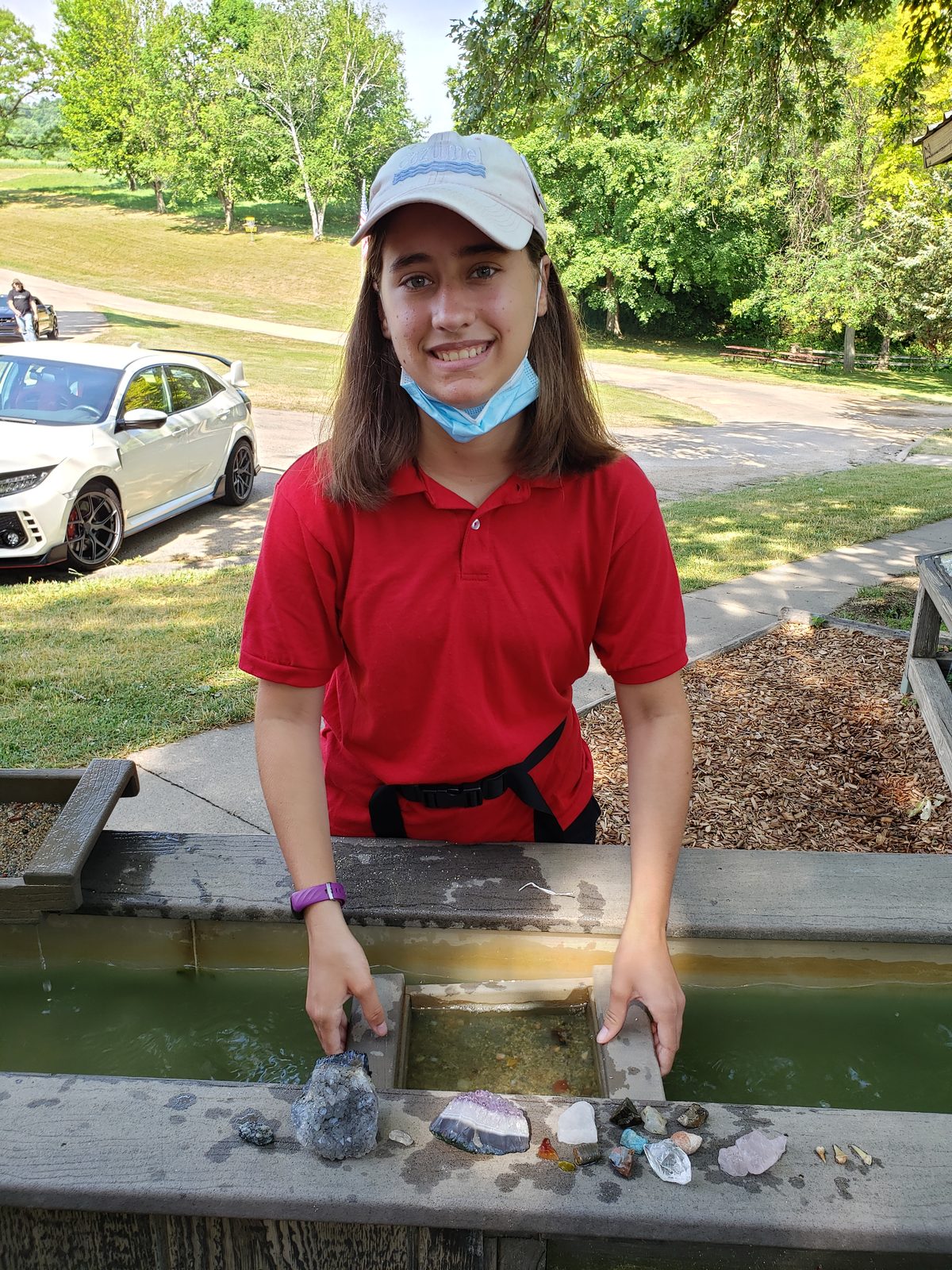 Lisa panning for gemstones at Crystal Lake Cave
