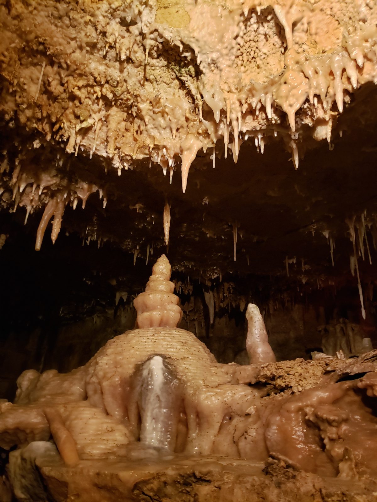 Stalagmites inside Crystal Lake Cave