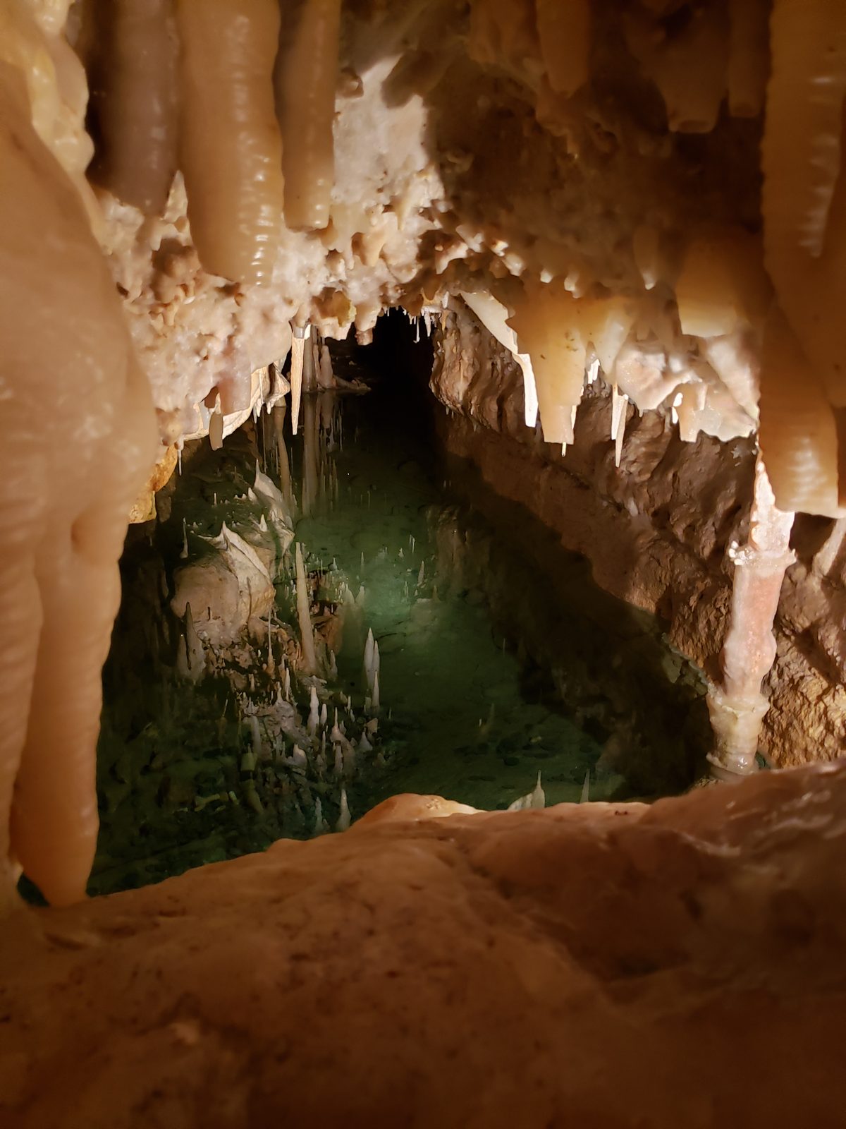 Looking into a chamber of Crystal Lake Cave