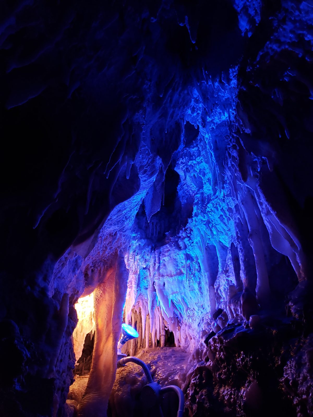 Blue light deep in Crystal Lake Cave