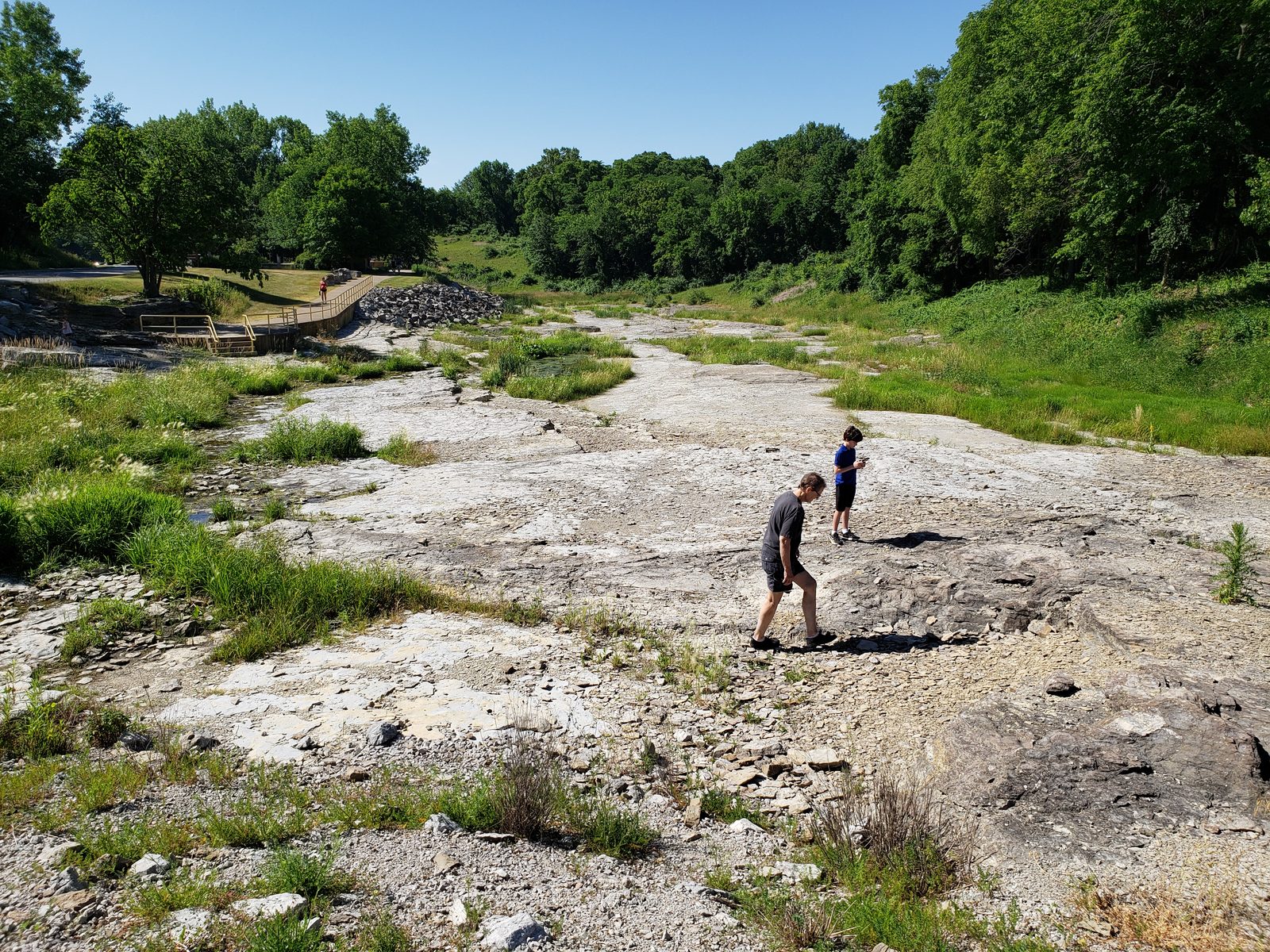 Crossing the exposed bedrock