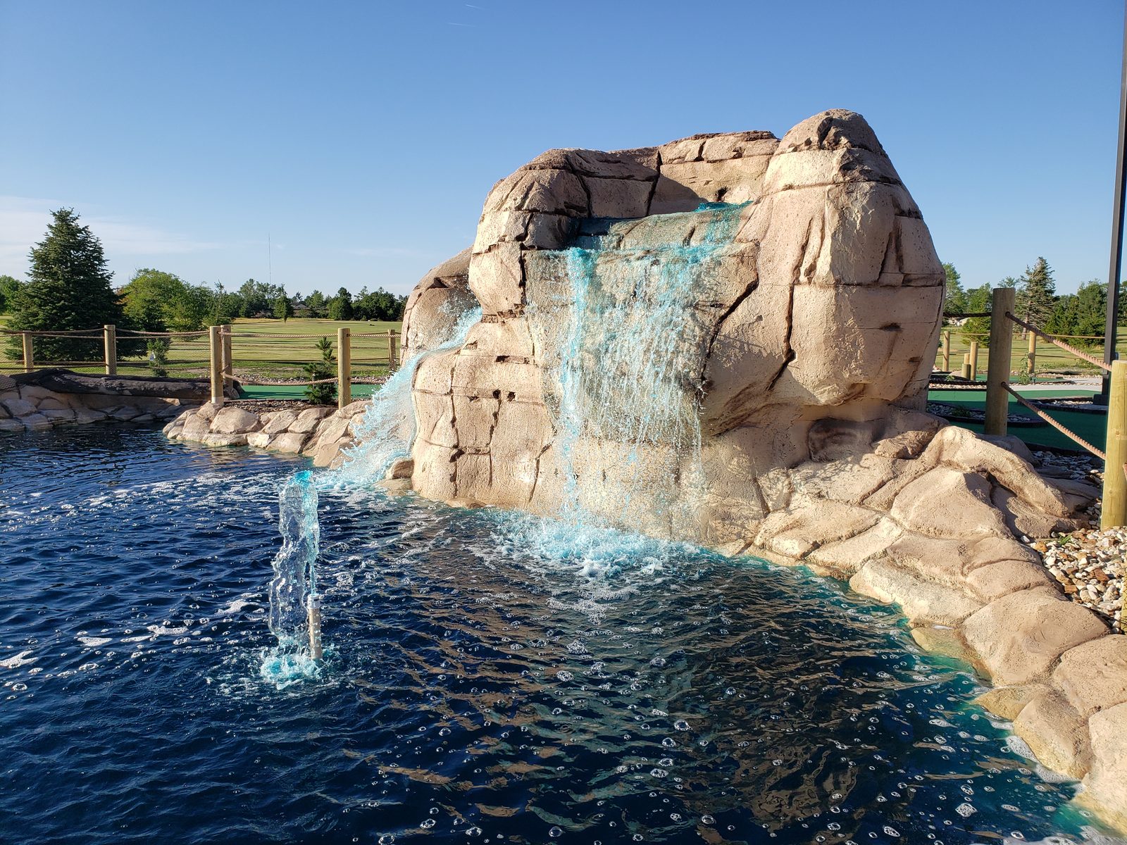 The course's rock waterfall