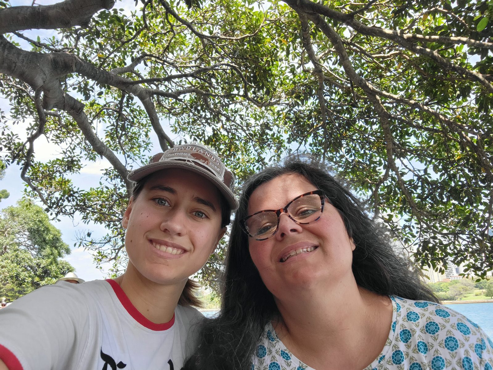 Lisa and Kathy under the fig trees in the Botanic Garden