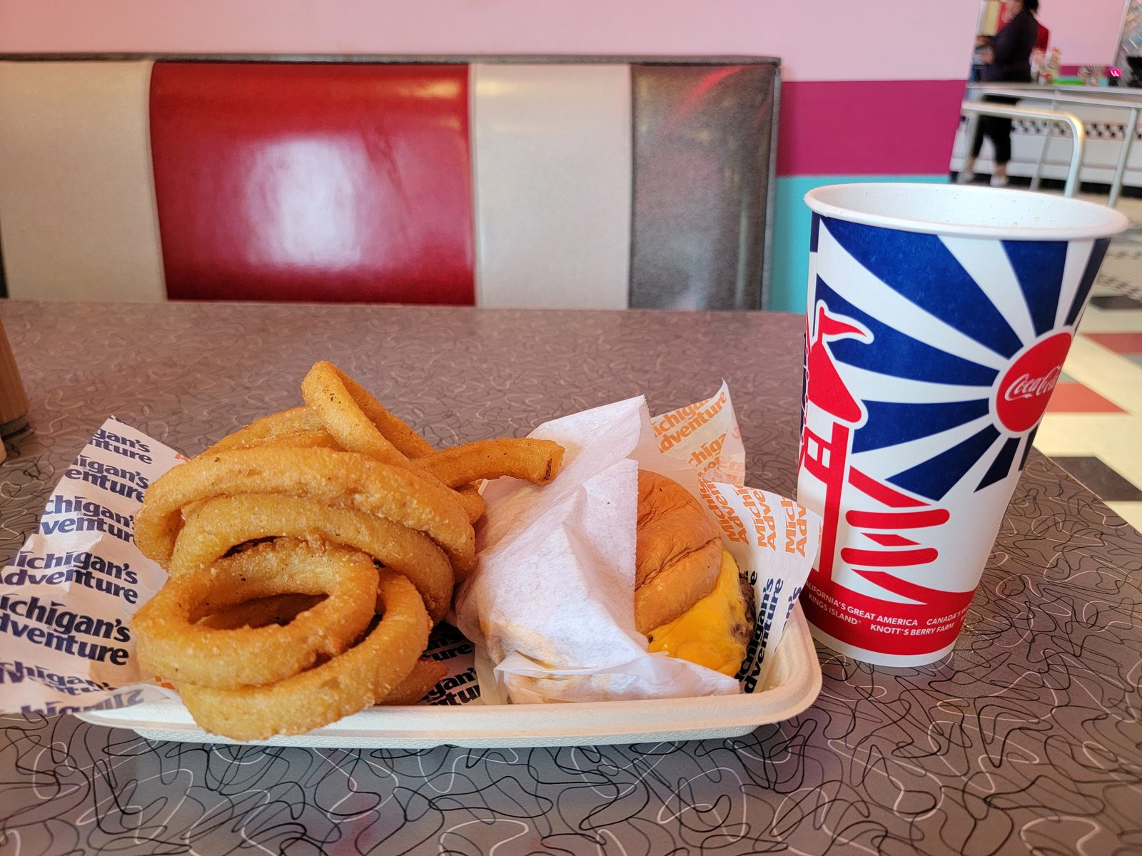 Onion rings and pop for lunch