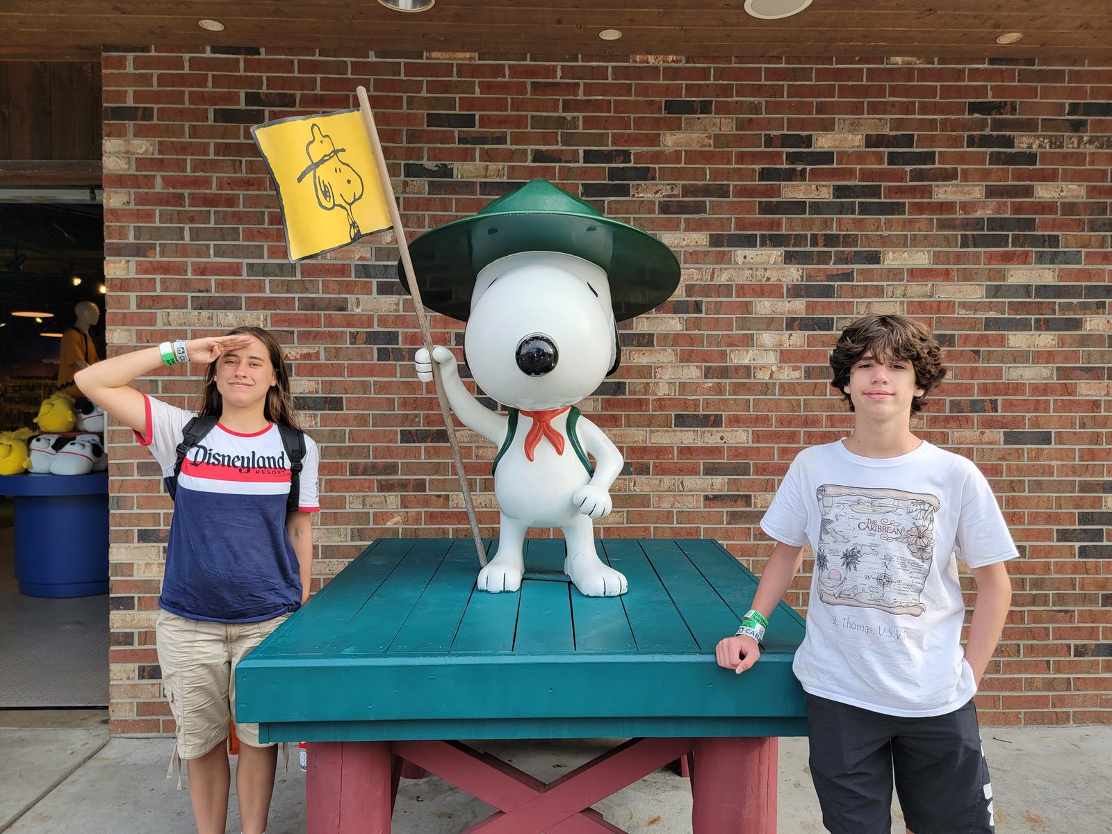 The kids with Snoopy at the park