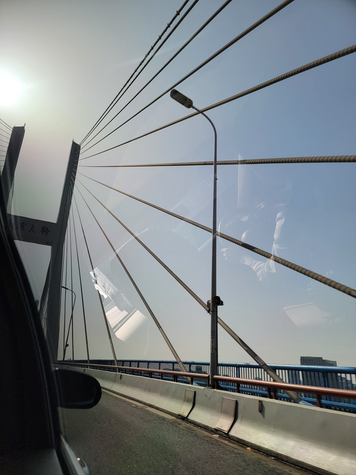 Crossing the cable-stayed bridge to Shanghai Disneyland