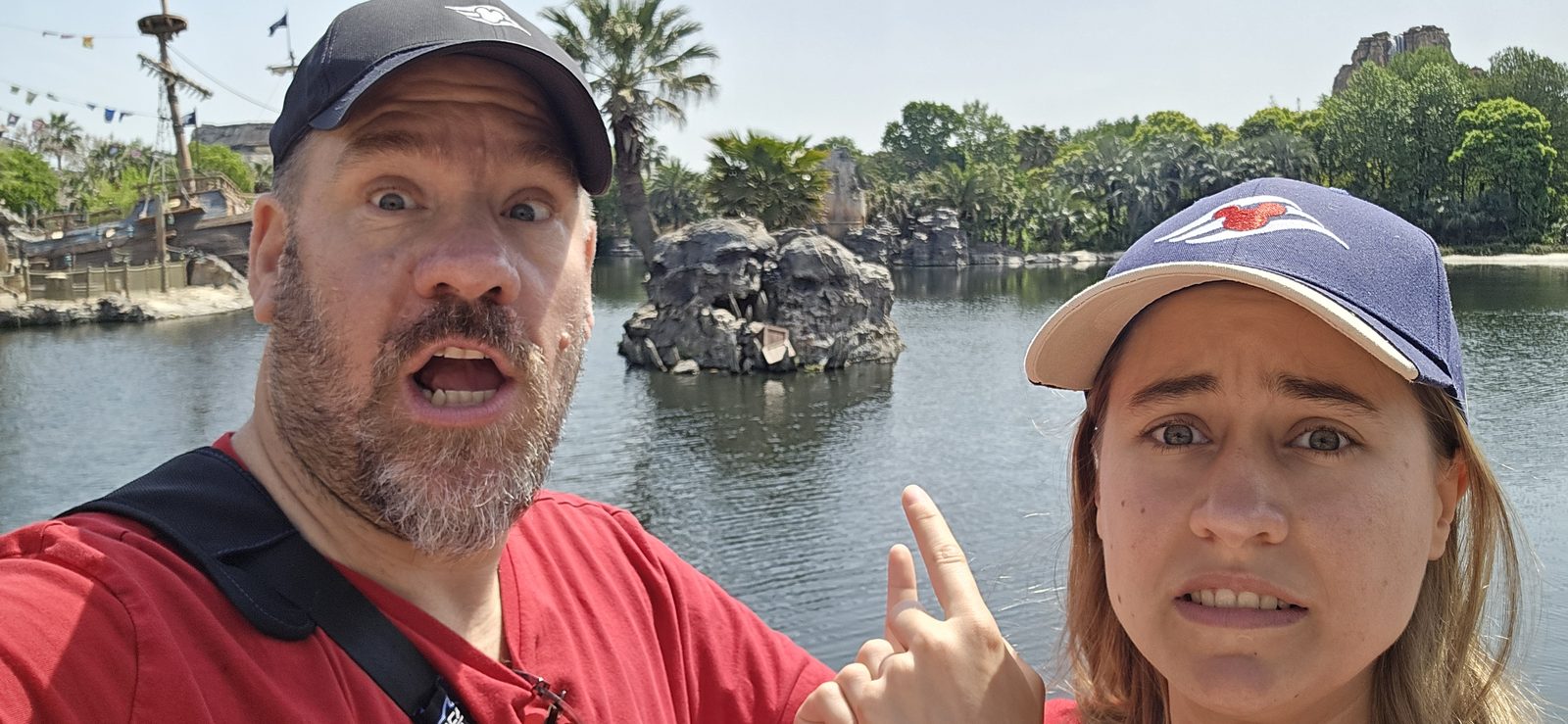 Lisa and me by the skull rock at Shanghai Disneyland