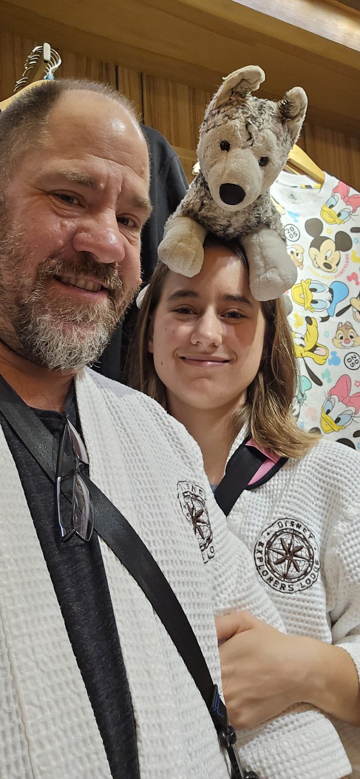 Michael and Lisa in matching robes, with Bob