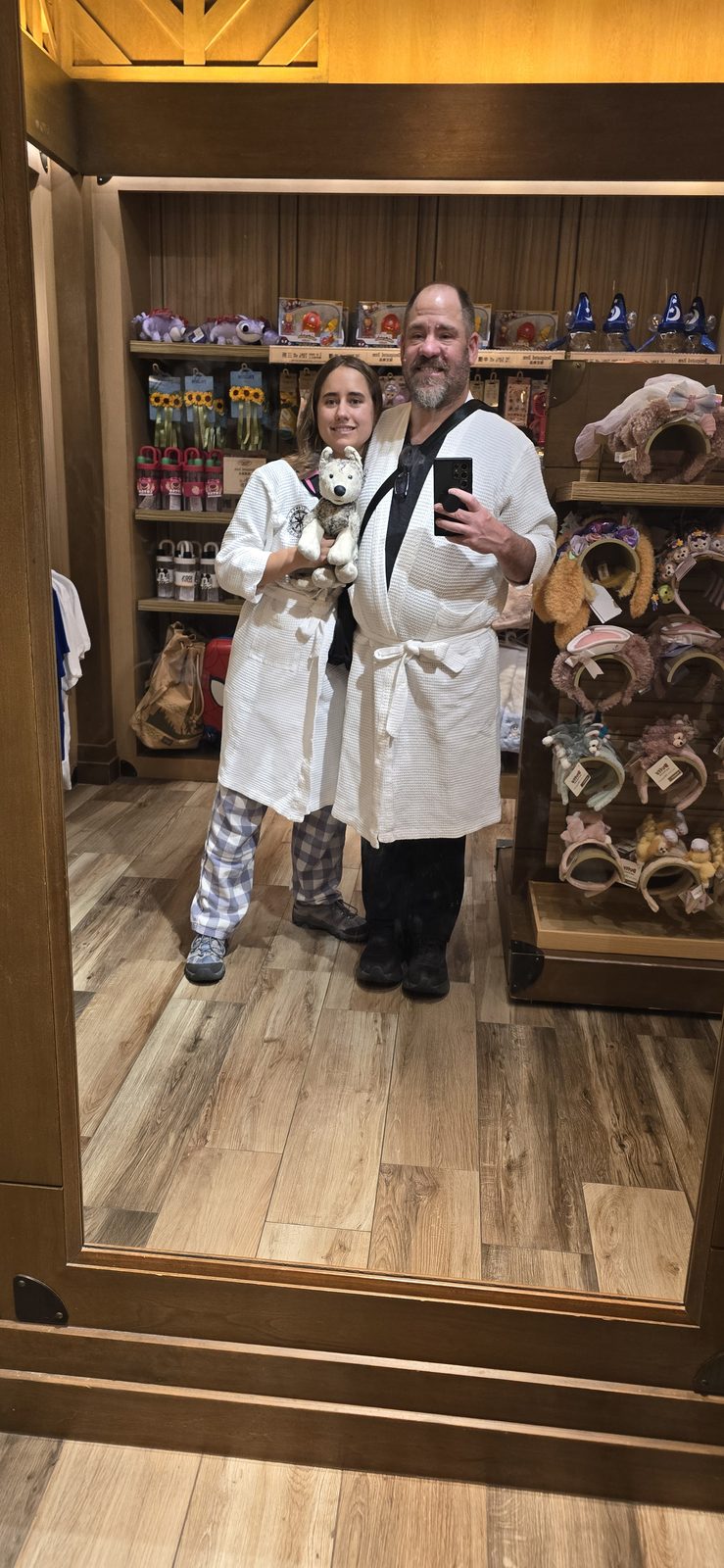 Matching robes with Lisa at the Explorers Lodge