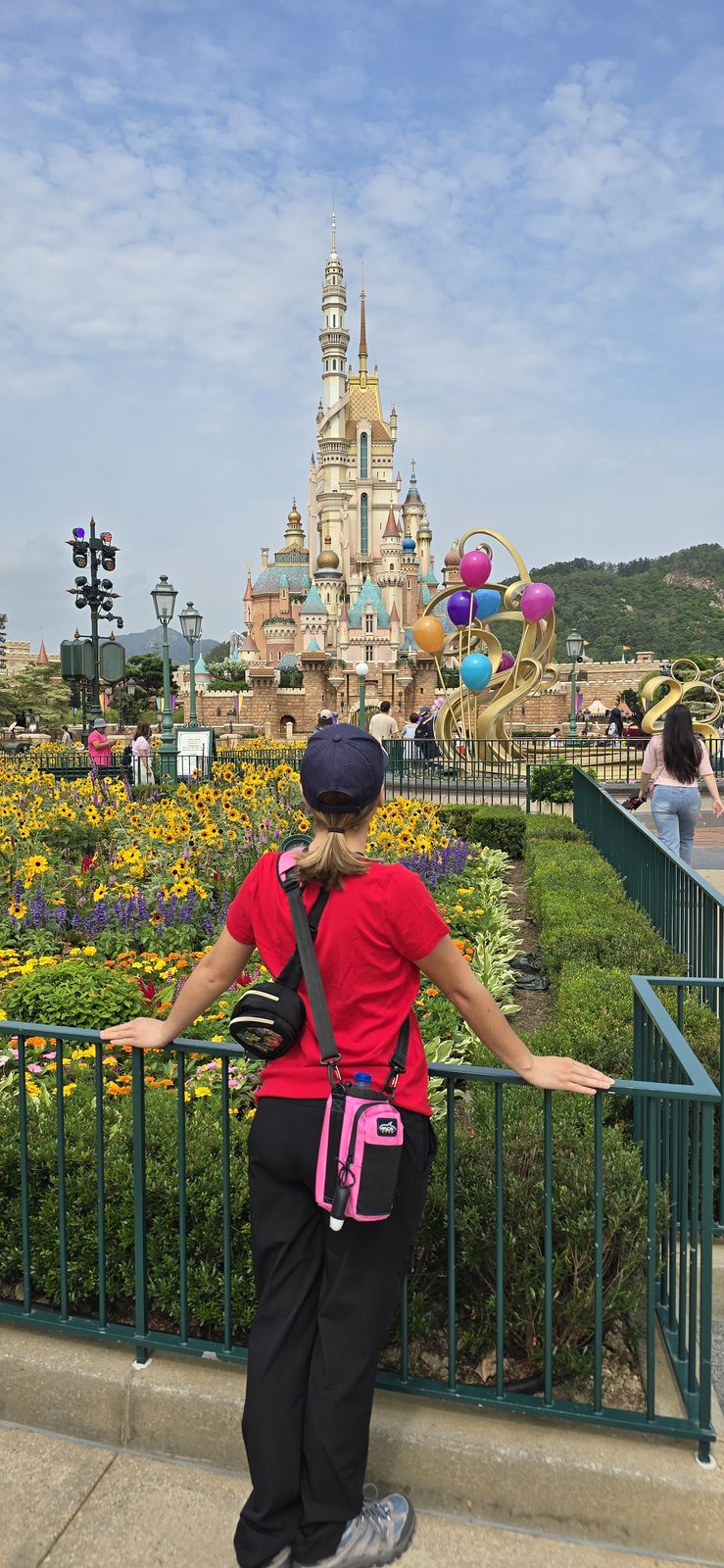 Looking at the castle from the gardens at Hong Kong Disneyland