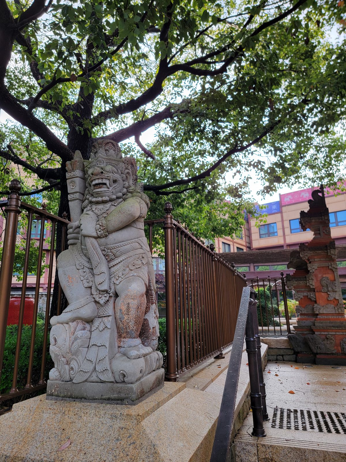 A carved guardian statue outside our hotel