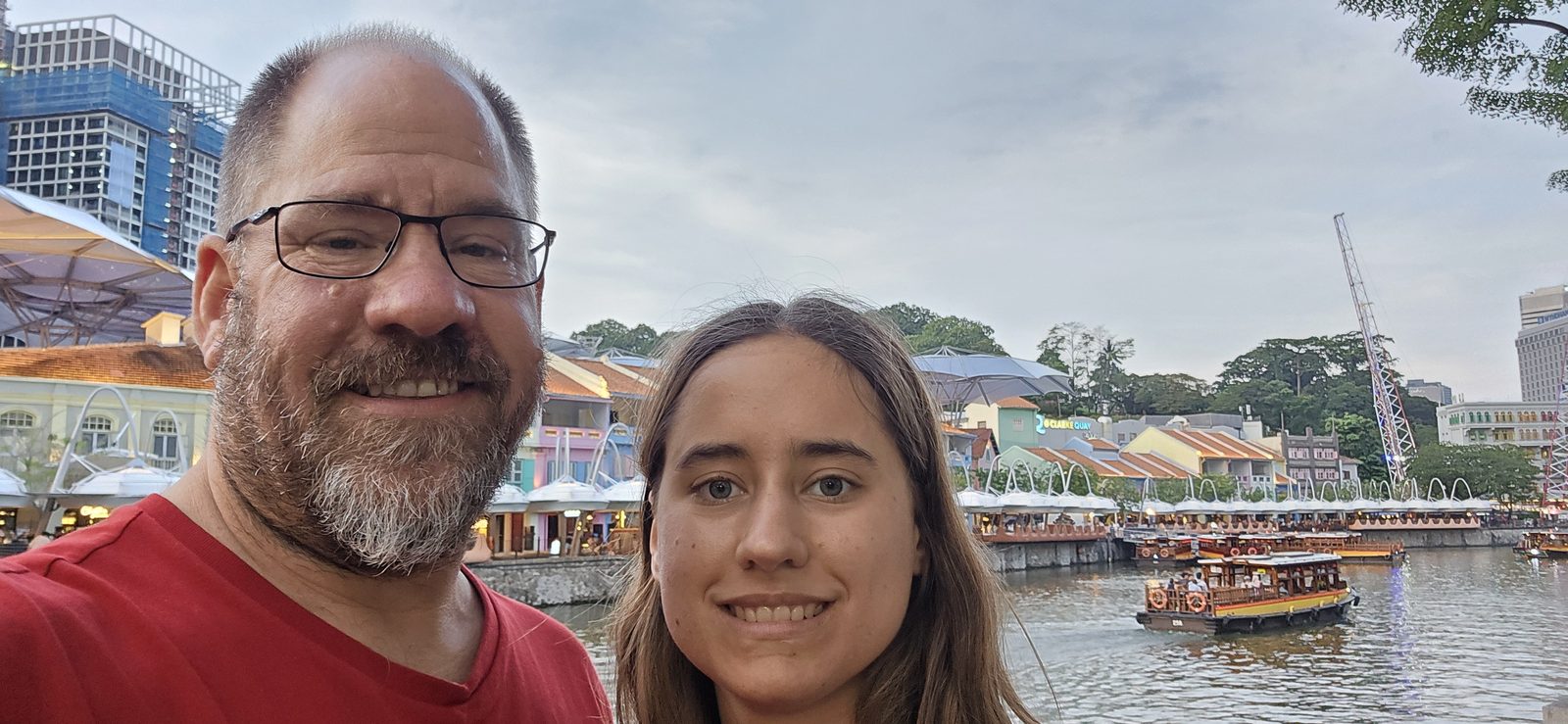 Together at Boat Quay at dusk