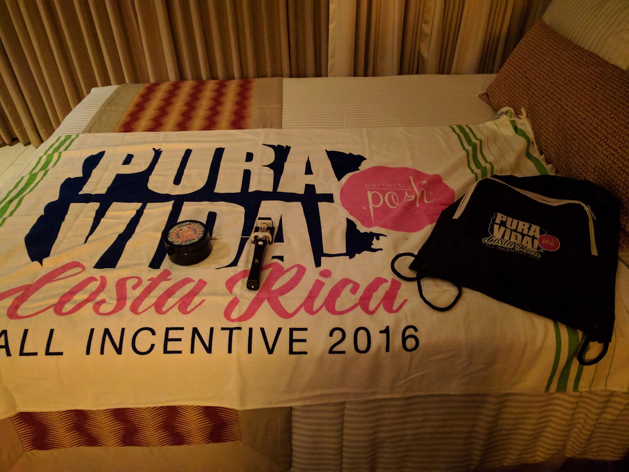 Pura Vida swag on Kathy's bed at Dreams Las Mareas