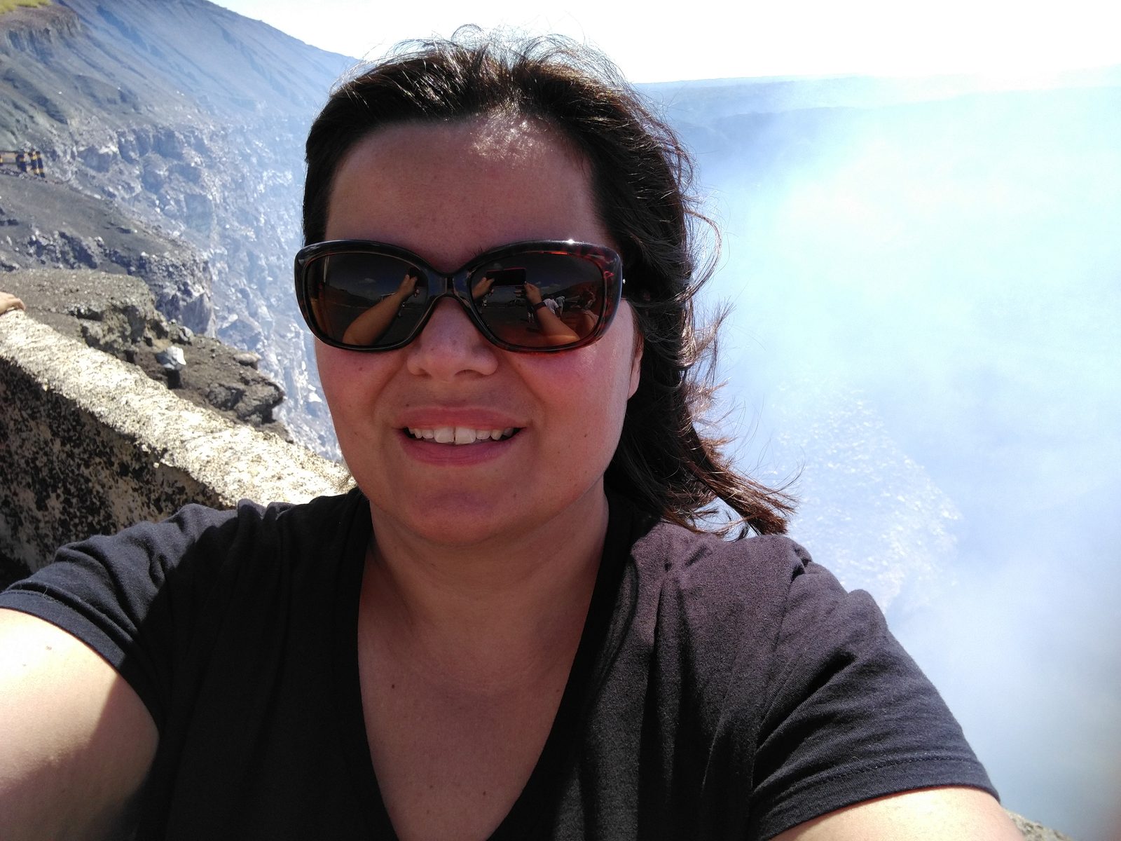 Kathy's selfie in the volcano's drifting smoke