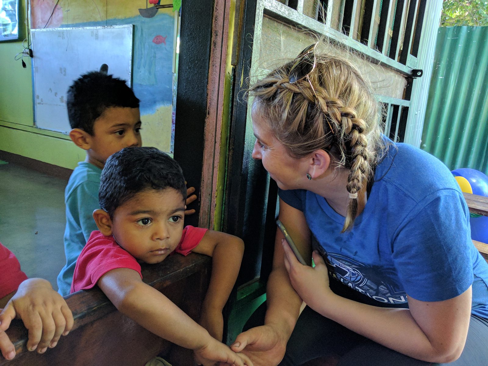 Talking with the children in the classroom