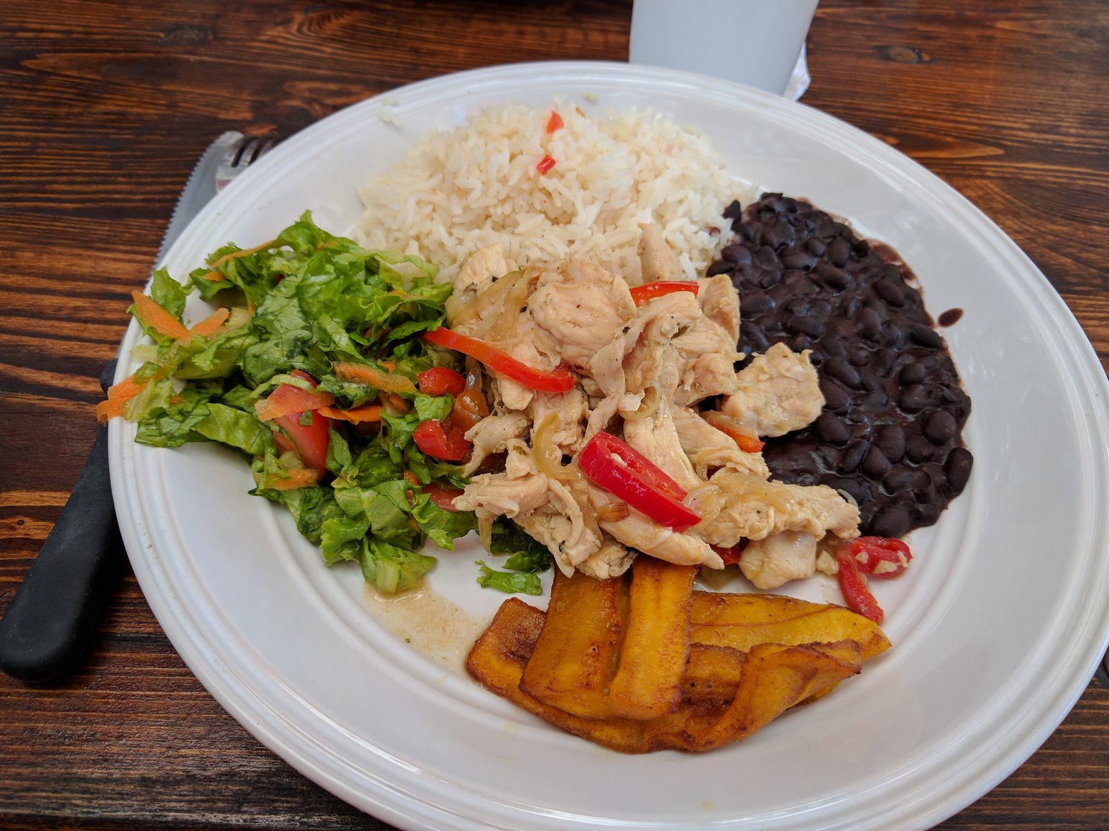 Lunch of rice, beans and chicken