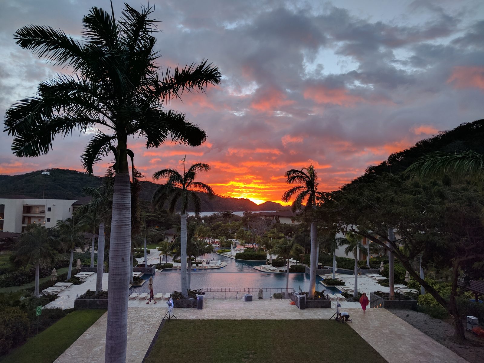 Sunset over the resort pool