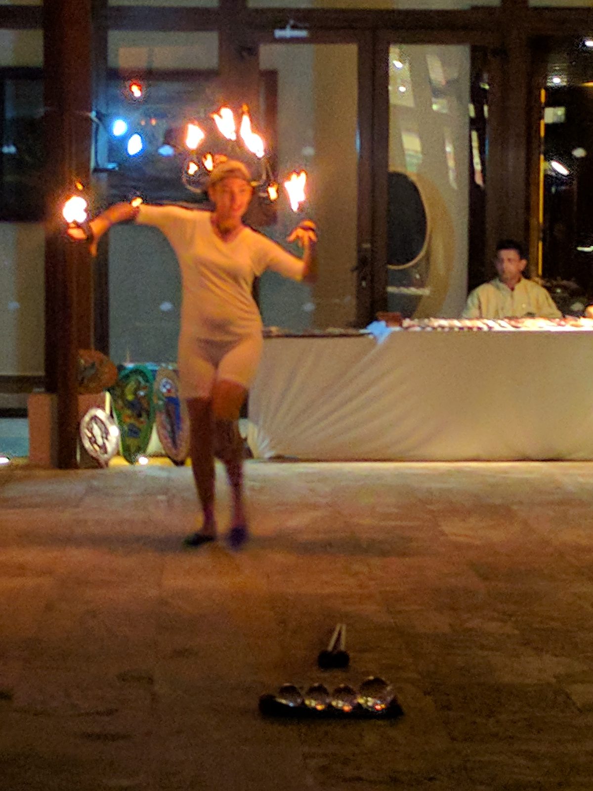 A fire dancer performs at the resort's show