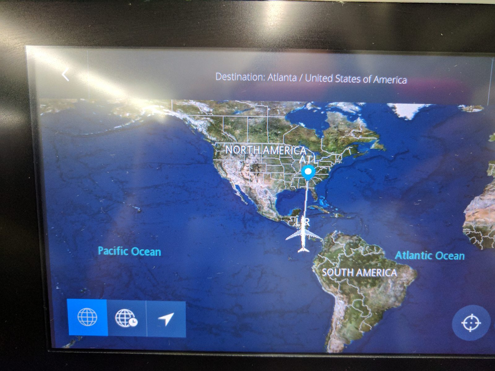 The flight map showing us closing in on Atlanta and home