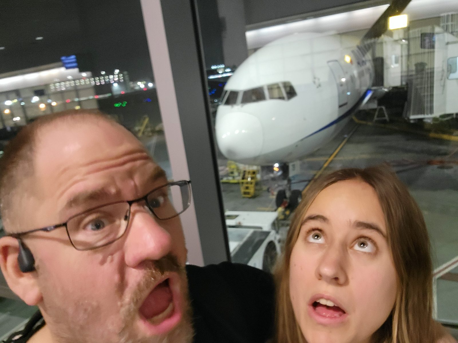 Wide-eyed selfie before boarding