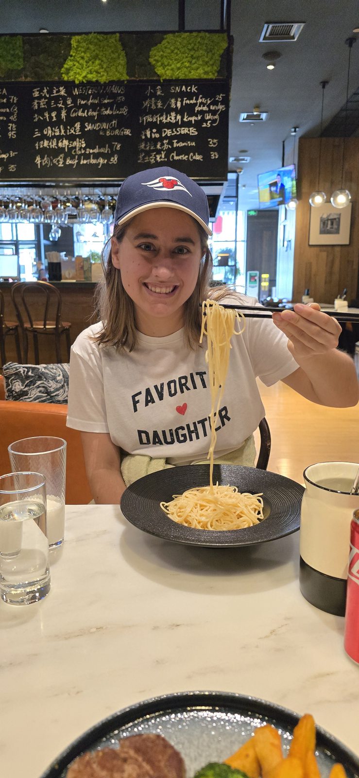 Lisa at a late lunch in the mall