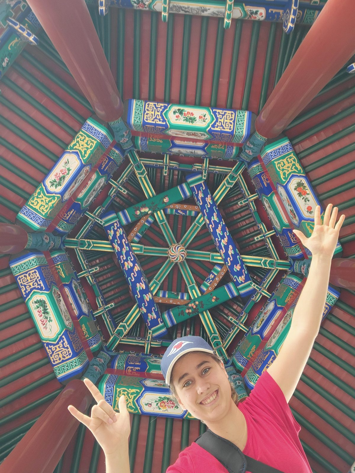 Under the pavilion's painted ceiling