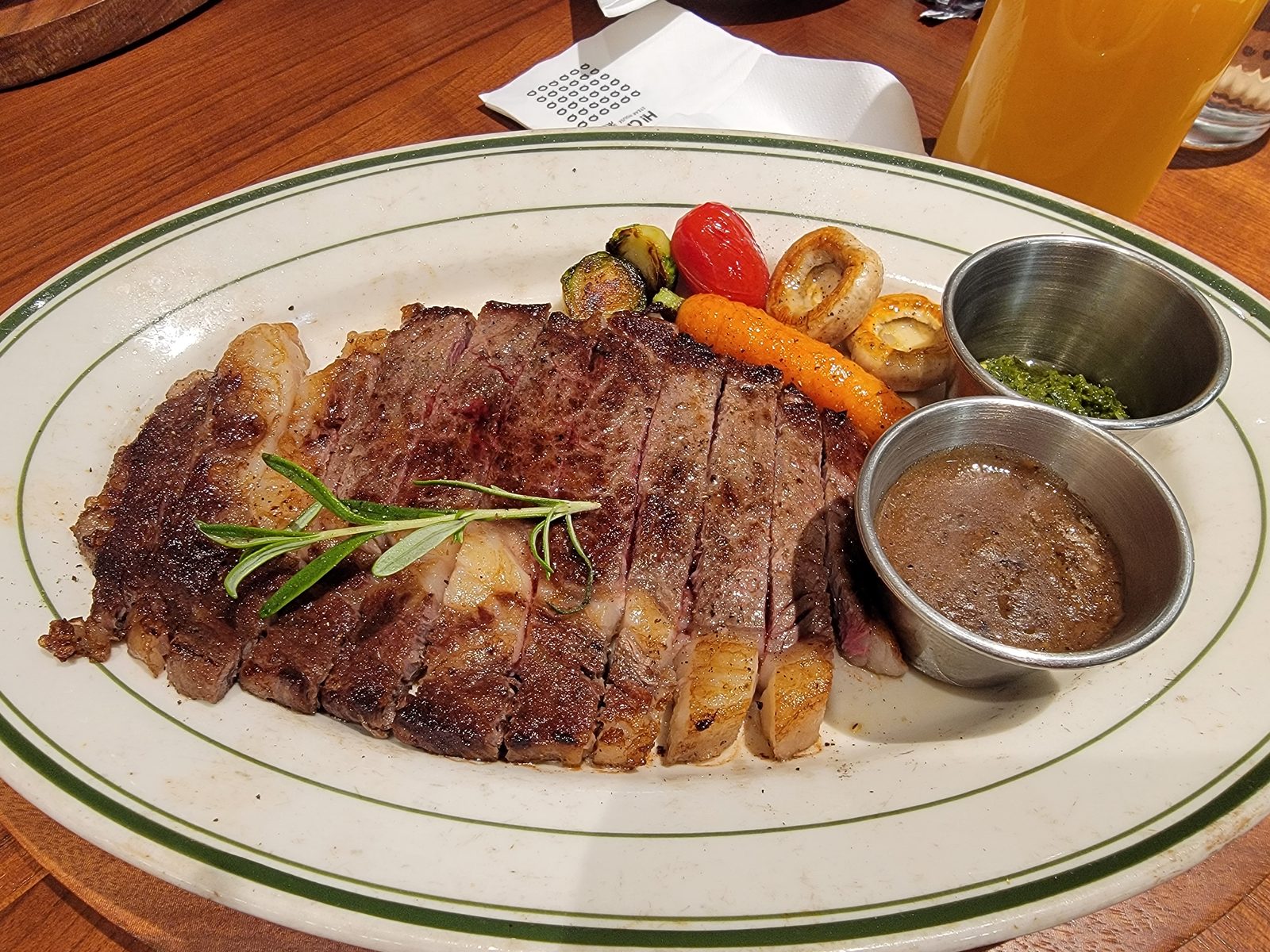 Our steak lunch, plated with vegetables