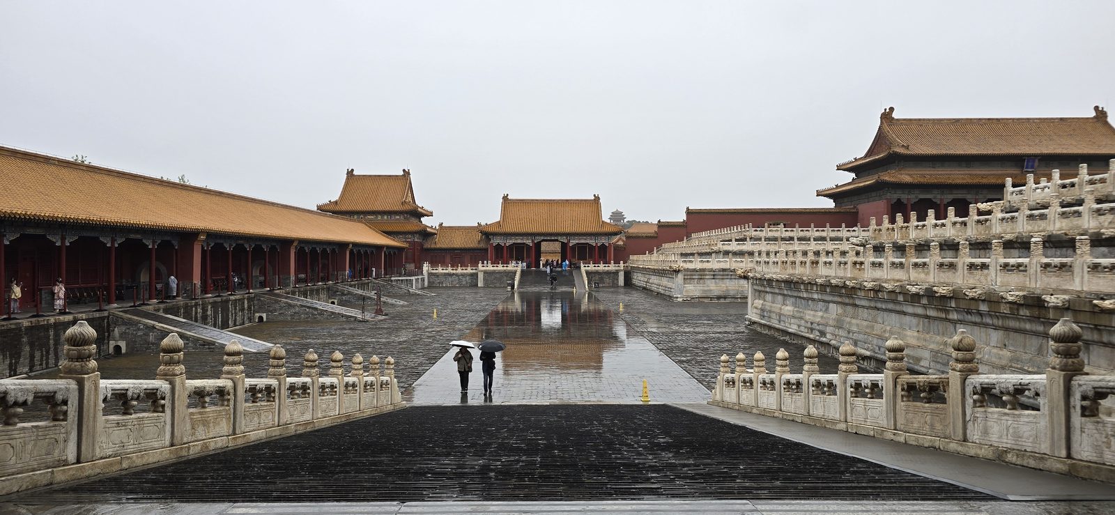 Marble terraces and gates in the rain, Forbidden City