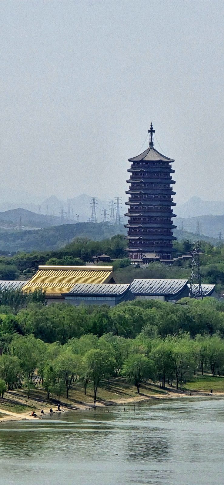 A pagoda by the river from the bullet train to Xi'an