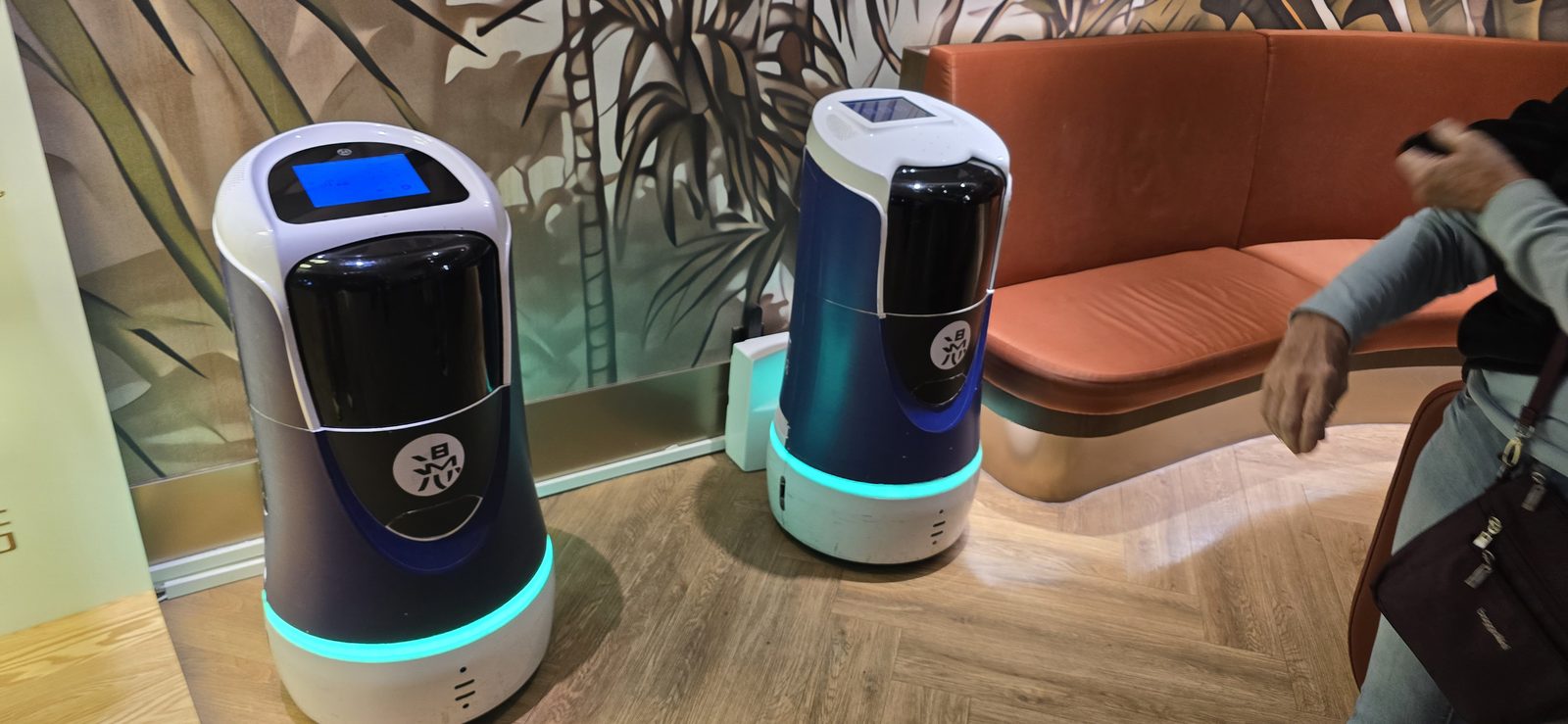 Two little delivery robots by our hotel in Xi'an